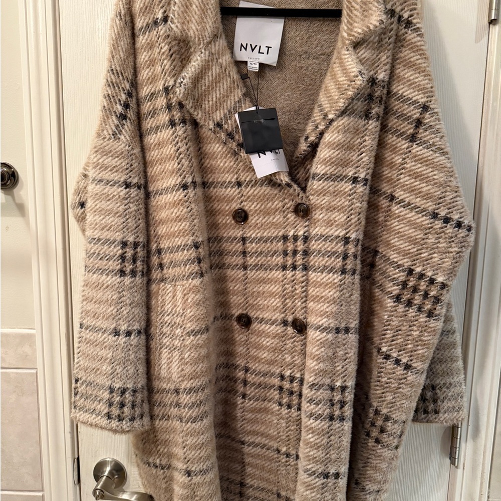 NVLT Women's Checkered Beige Pea Coat